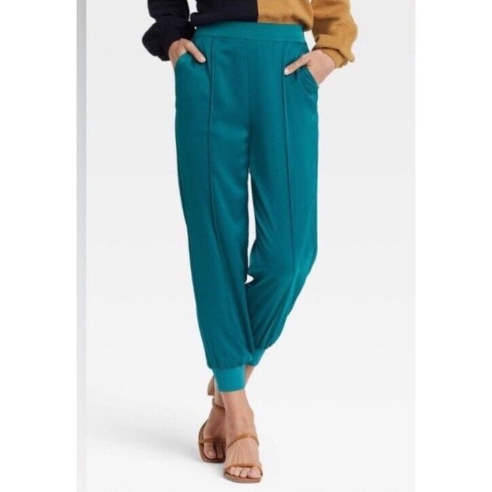 Who What Wear Womens Satin Joggers Pants Size XS Emerald Green NEW